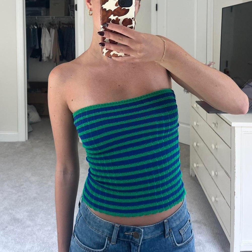 Striped Green and Blue Tube Top